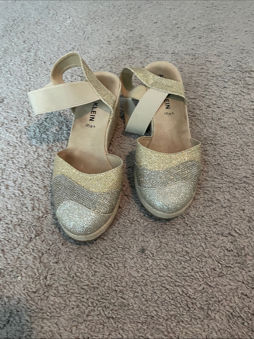 Anne  Klein Gold Glitter Espadrille Wedge Sandals